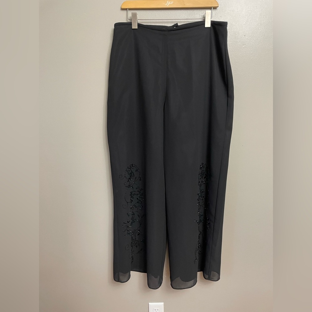 Sandra Darren women’s 14 Black Beaded Dress Palazzo Pants Chiffon wide leg